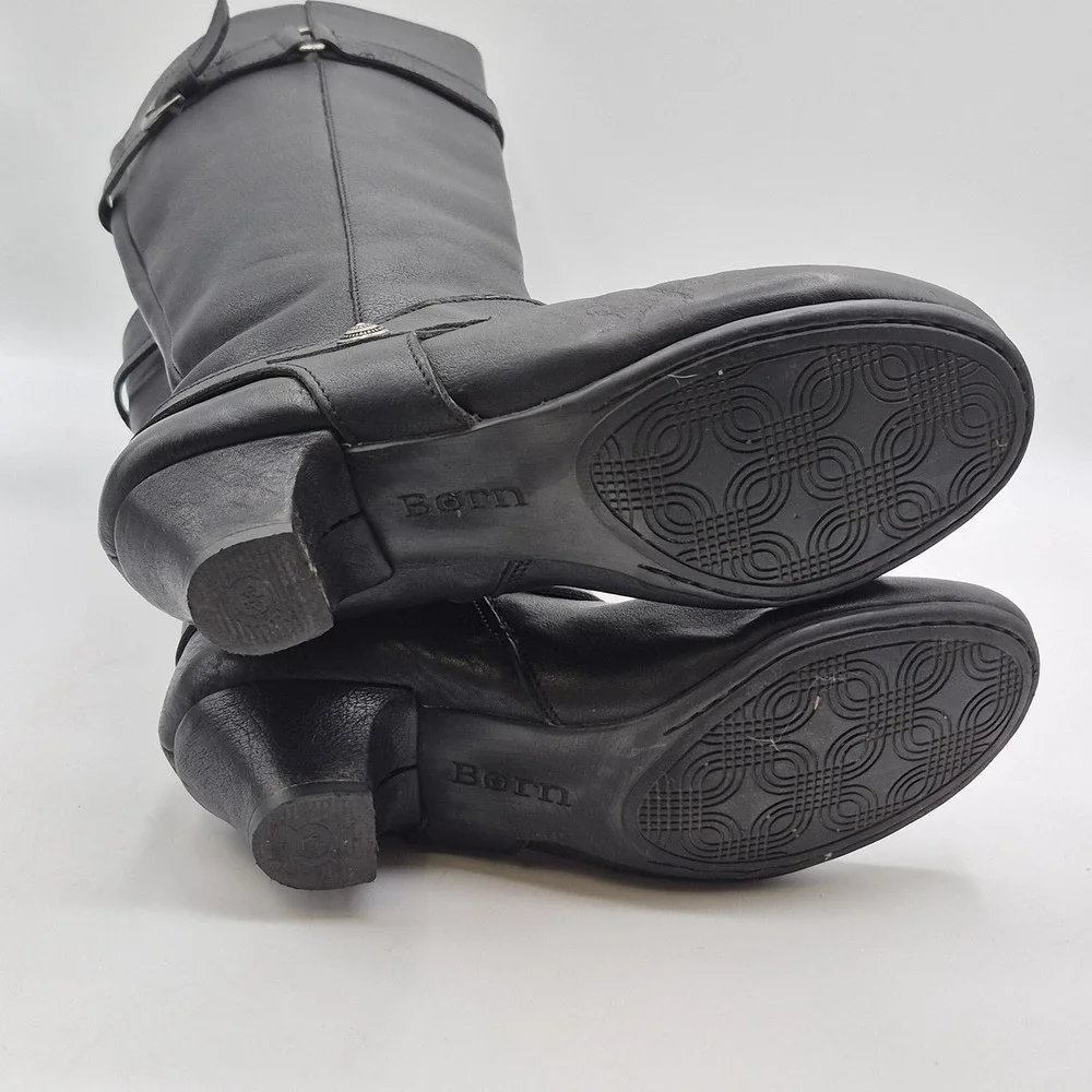 Born Leather Boots‎ Womens Size 9.5 Black Knee High Side Zip Riding Comfort